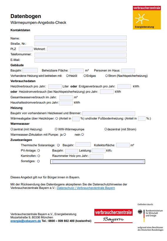 Die Checkliste der Verbraucherzentrale Bayern für Ihre Beratung zu Wärmepumpen-Angeboten Die Checkliste der Verbraucherzentrale Bayern für Ihre Beratung zu Wärmepumpen-Angeboten